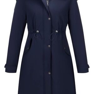 Navy Blue Trench Coat with Tailored Fit and Belted Waist